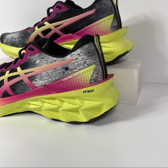ASICS NOVABLAST 2 WOMENS RUNNING SHOES SIZE 9 BLACK YELLOW PURPLE PINK USED - Picture 9 of 10